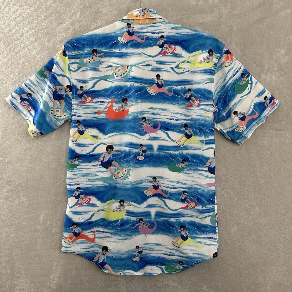 RSVLTS Button Down Short Sleeve Shirt Mens Small Bob Ross Surfs Up Hawaiian - Picture 8 of 10